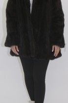 Fur jacket mink dark brown with hood