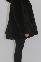 Fur jacket mink dark brown with hood