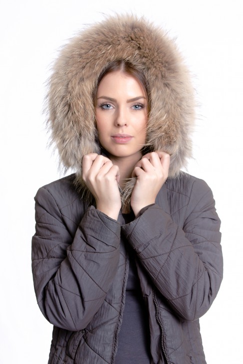 Fur hood fur hood mass production Finnraccoon beige