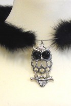 Fur Collar Mink tail black with decorative owl