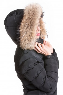 Hooded coat fur hood stripes Premium Golden Nude XXL