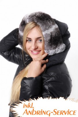Hood Fur Size: XXL Chinchilla Rex Rabbit Style Grey White