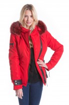 Fabric jacket with red fox fur hood fur collar fur XXXL