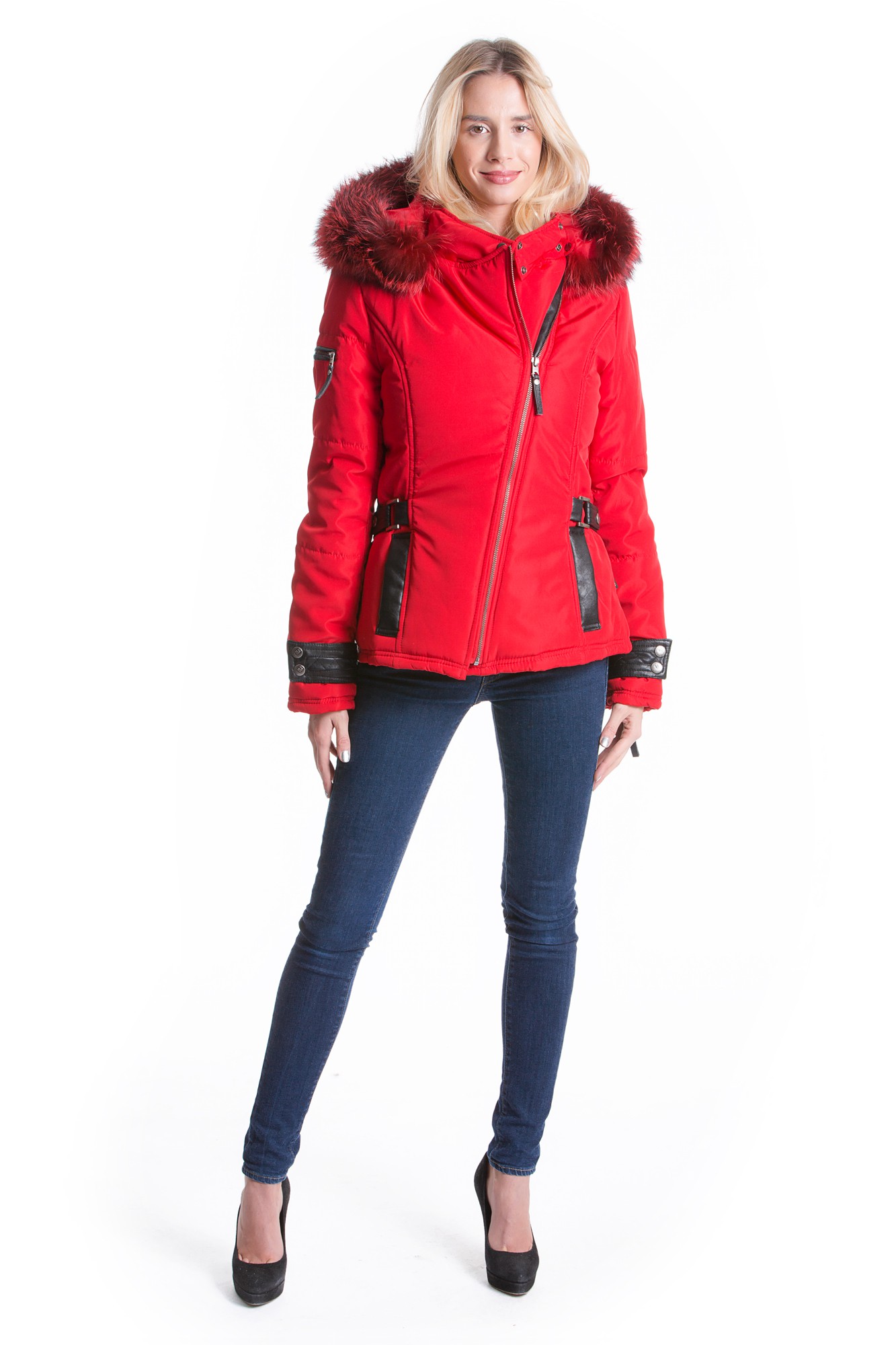 Buy Fabric jacket with red fox fur hood fur collar fur XXXL online at ...