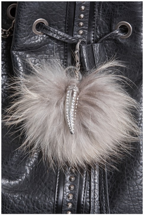 Sabertooth design silver color fox fur pompom pendant