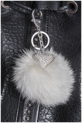 Heart Design Silver Tone Fox Bommel white fur fashion pendant