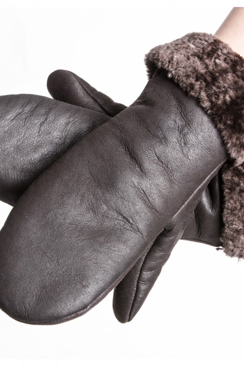 Christ Sheepskin Mittens Original fur gloves brown