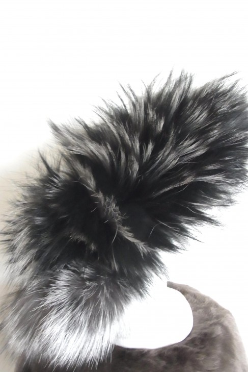 Fur Headband silver fox with blue fox black combi