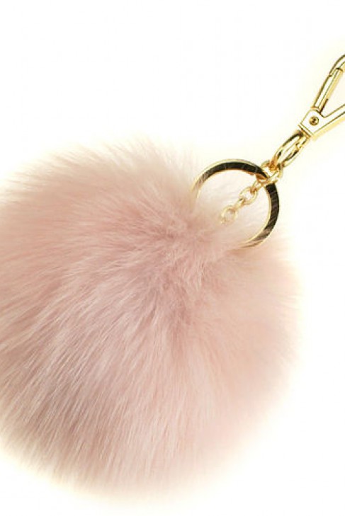 Premium fox fur Bommel Keychains Rosé Fox