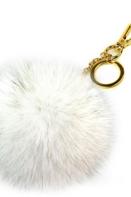 Premium fox fur Bommel Keychains Natural White Fox
