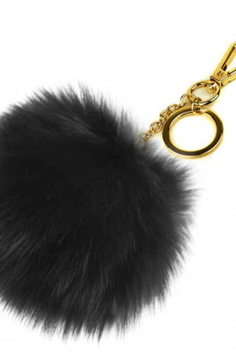 Premium fox fur Bommel Keychains Black Fox