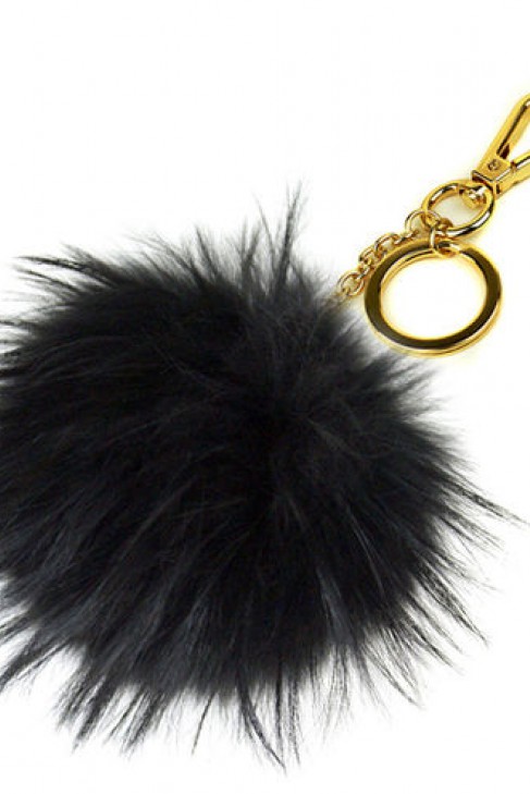 Premium fox fur Bommel Keychains Black Finnraccoon