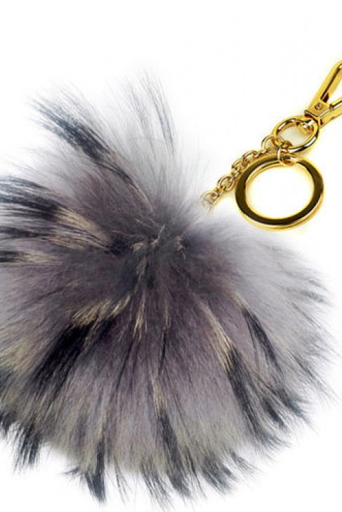 Premium fox fur Bommel Keychains Finnraccoon Grey
