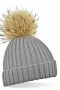 Light gray bobble hat with brown fur bobble