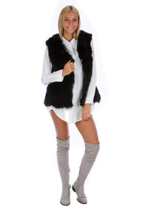 Fox fur vest black fur vest fashion blogger vest fox