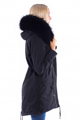 Parka Black Fur XXL Hood Black Fur Fur Fashion