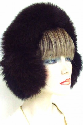Blue fox fox fur earmuffs ear warmers - Dark Brown