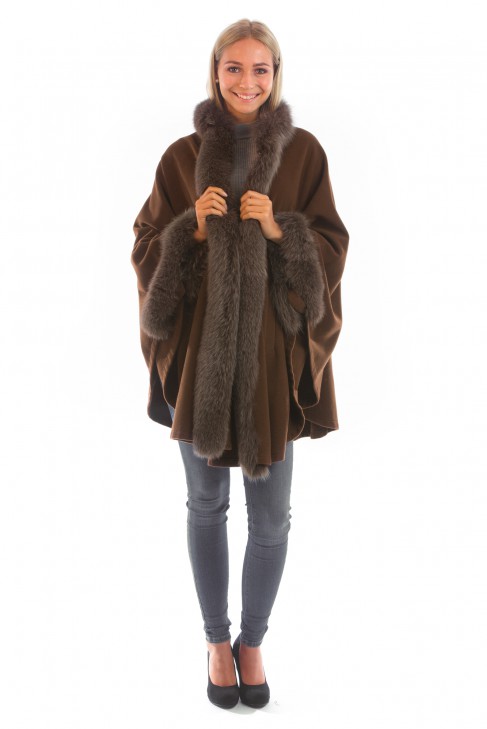 Angora Cashmere Cape with Fox Brown Fur Fashion Real Fur