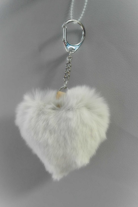 Real fur rabbit fur shorn heart pendant pale white B-WARE
