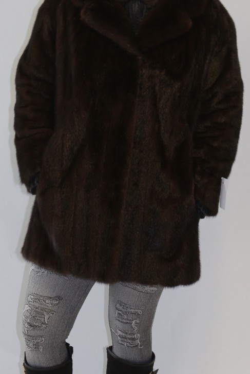 Fur coat Mink jacket brown with Reverkragen