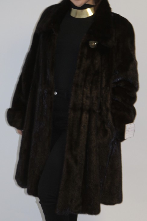 Fur coat jacket swinger mink dark brown