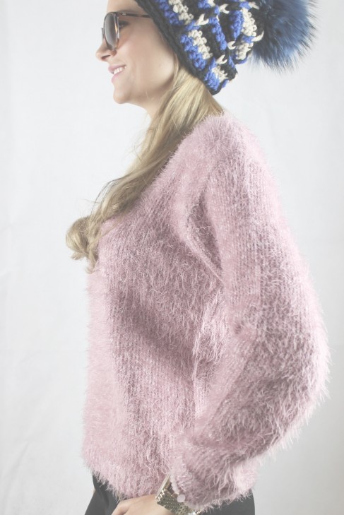 NEW Wool Hat Real Fur - Blue fox Bommel