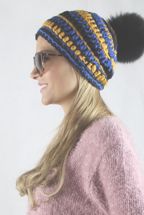 NEW wool hat real fur - Finraccoon Bommel