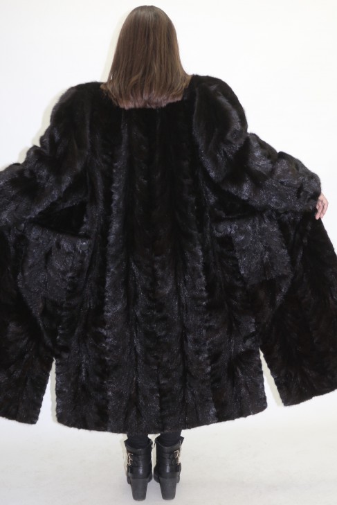 Fur coat mink pieces black