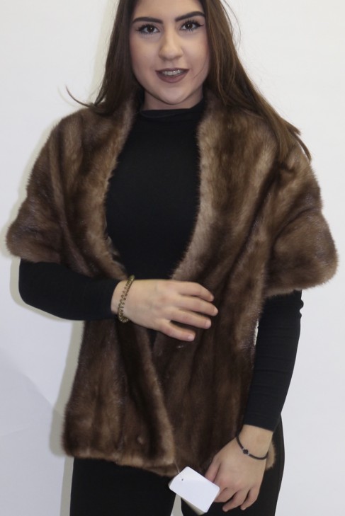 Fur stole mink beige with arm