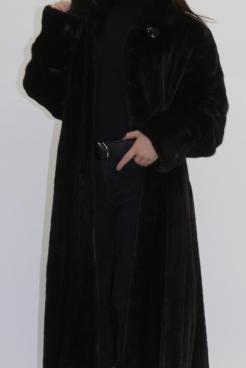 Fur coat mink dark brown