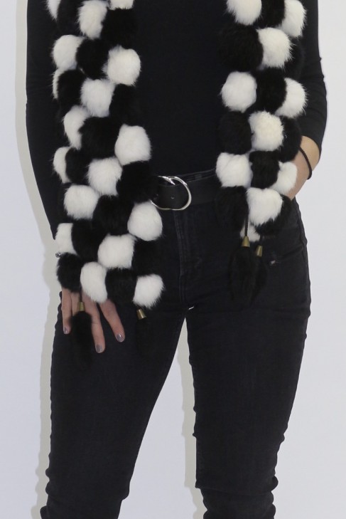 Fur fur rabbit bobble scarf black and white