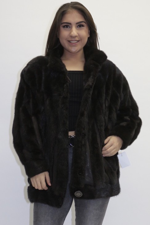 Fur jacket blouson mink with bat sleeves