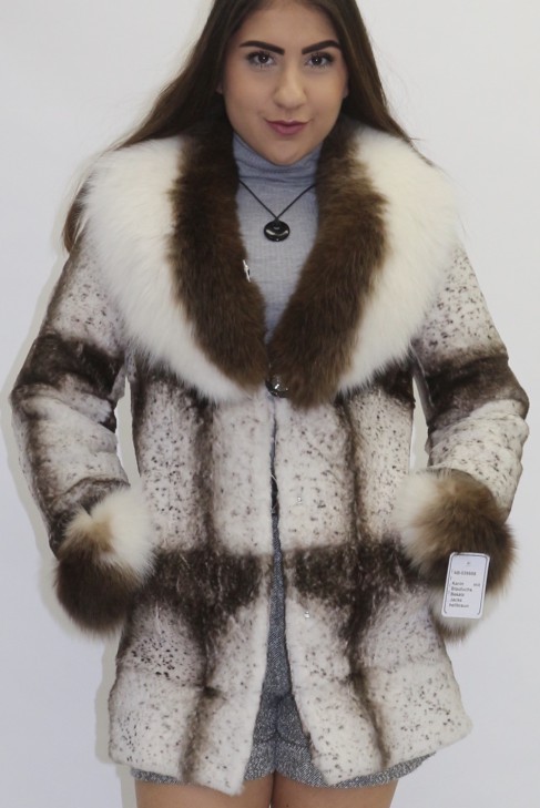Fur jacket Kanin shorn with blue fox trimming