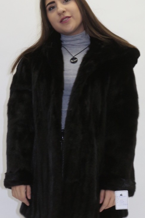 Fur coat mink jacket black with hood
