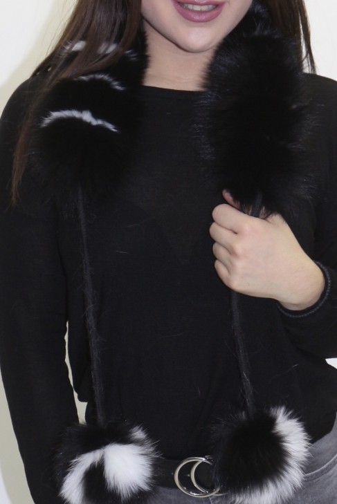 Fur. Fur .Scarf blue fox roll black and white with pompom