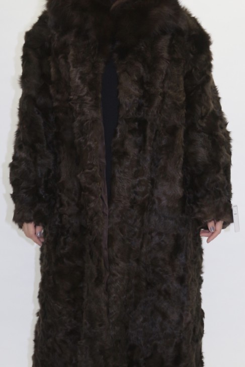 Fur coat lamb with blue fox collar both brown