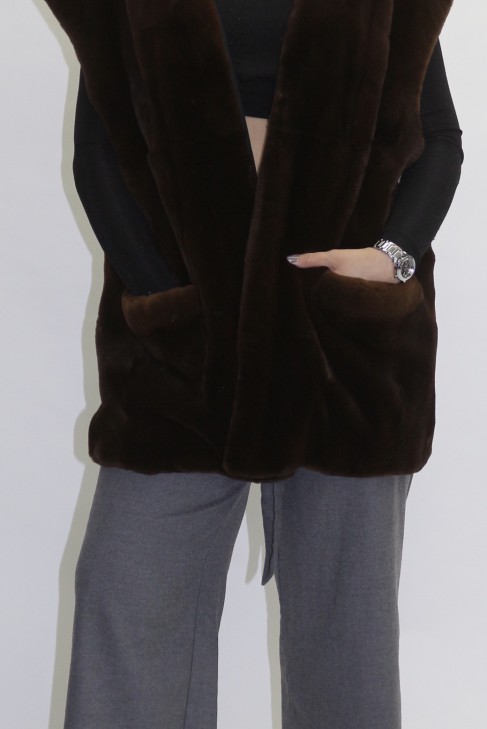 Fur fur mink plucked vest brown