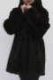 Fur coat mink dark brown with hood