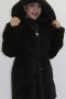 Fur coat mink dark brown with hood