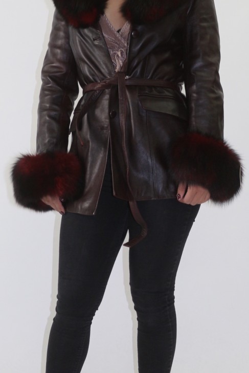 Fur jacket blue fox can be removed with leather jacket