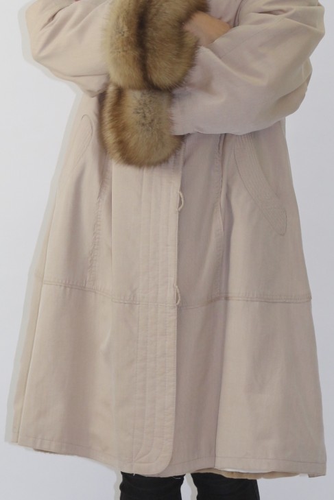 Fur fur lining mink beige with sable trim and fabric