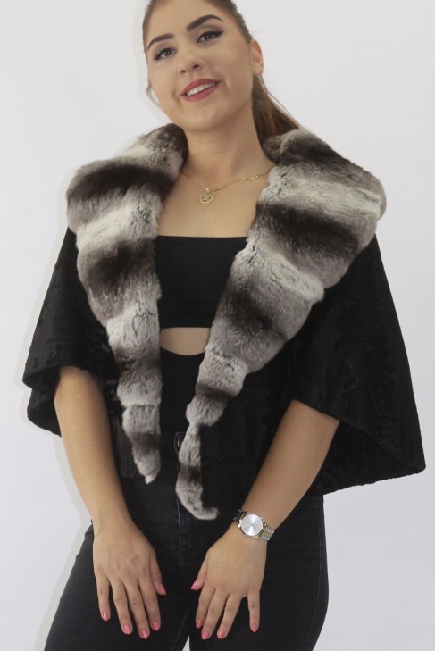 Fur jacket with wide tail and chinchilla