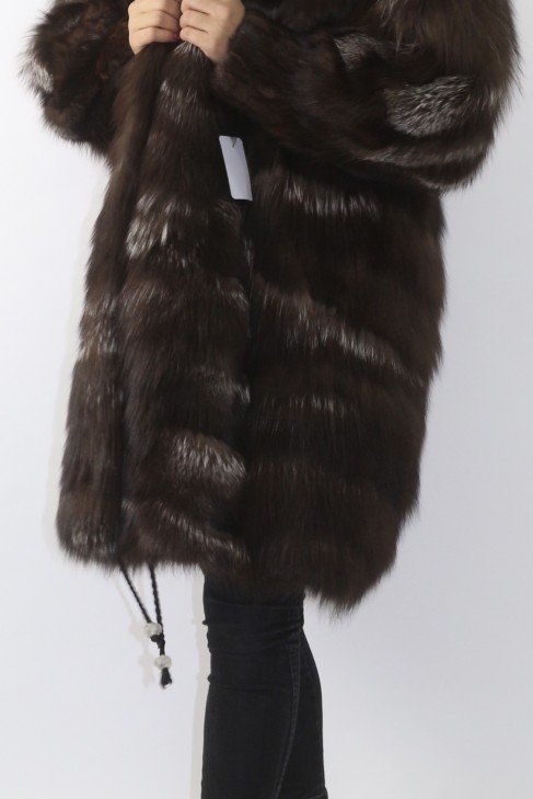 Fur fur jacket silver fox pieces brown with hood