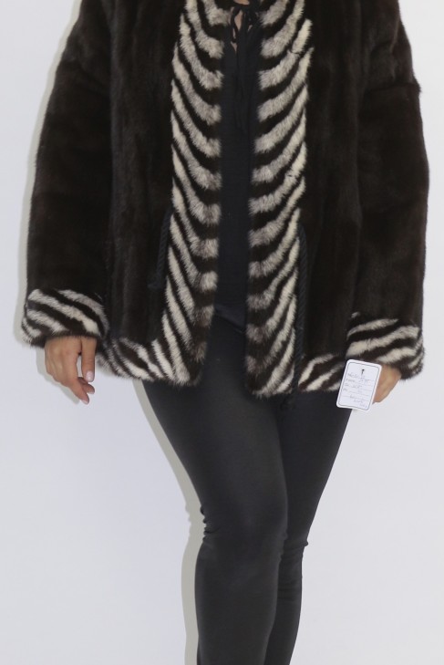 Fur fur jacket mink brown with decor