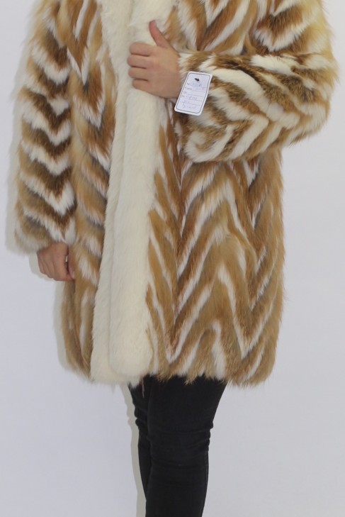 Fur jacket red fox combined with blue fox