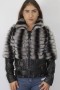 Fur jacket Rex rabbit with black leather