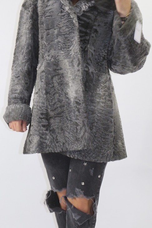 Fur jacket Persian gray with hood edge Finnraccoon