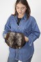 Fur muff bag silver fox nature with black goat