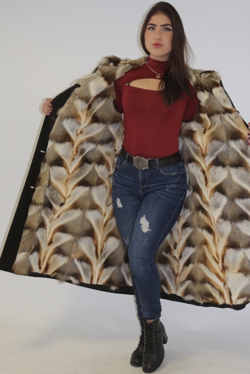Fur coat inside lining red fox pieces outside leather