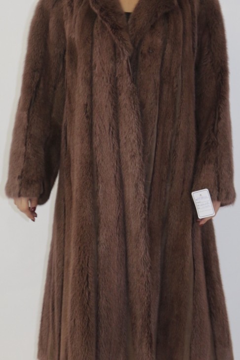 Fur coat mink brown with leather